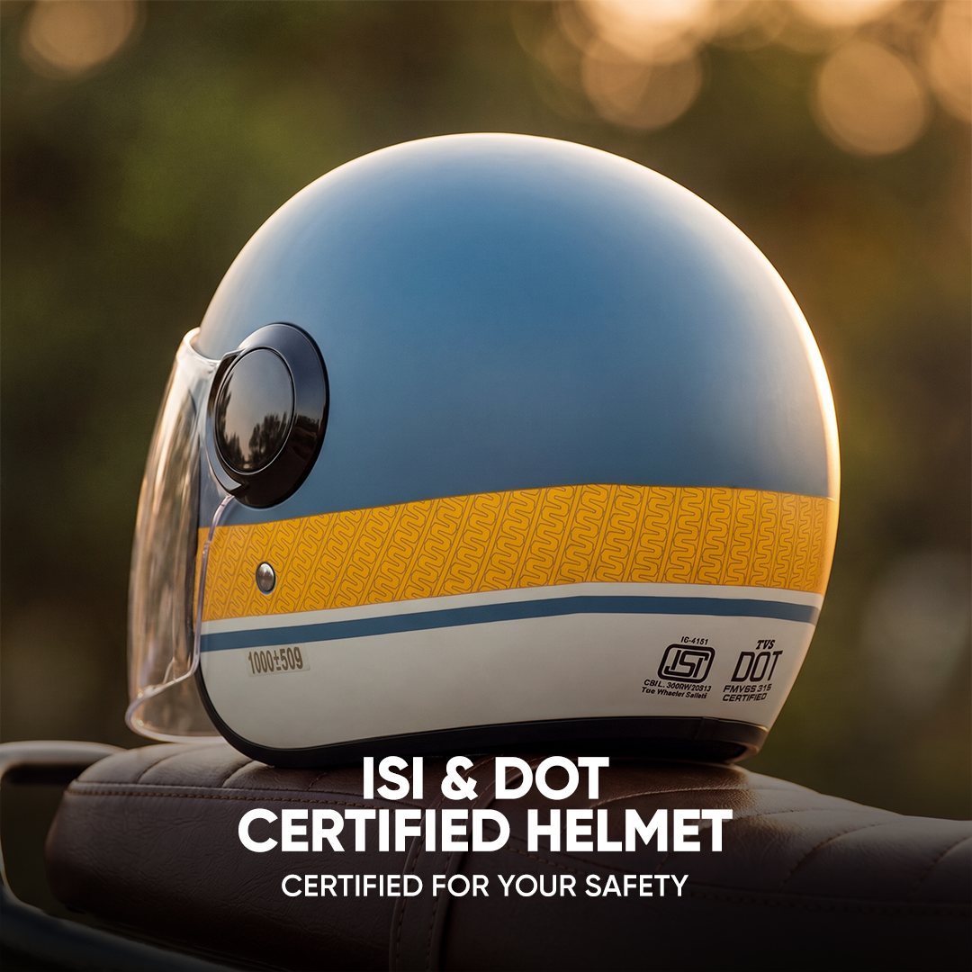 TVS Silk Route Helmet for Men & Women | Vintage Open Face Helmet with Clear Visor | ISI & DOT Certified | ABS Shell | EPS Liner | Retro Stylish Helmet for City & Highway Riding
